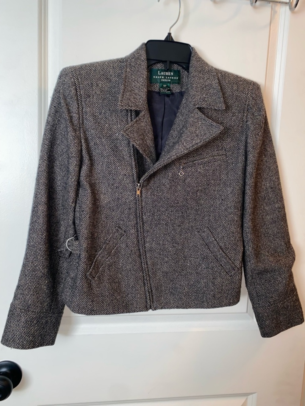 Lauren Ralph Lauren Peplum Jacket Womens 6P Gray Tweed Herringbone